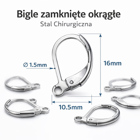 Bigle zamknięte okrągłe Stal Chirurgiczna 16x10.5mm