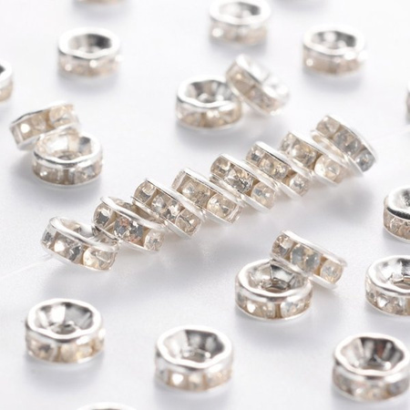 Przekładki z Cyrkoniami Rondelle z Kryształkami Srebrne Crystal 6mm