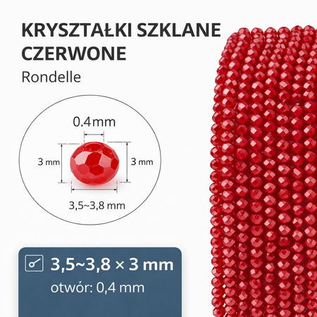 Koraliki Fasetowane Kryształki Szklane Rondelle Czerwony 3.8x3mm