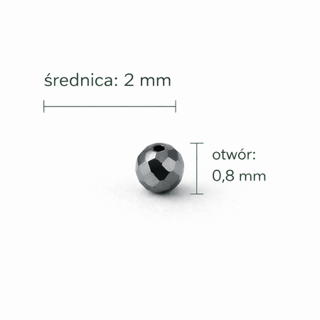 Kamień Jubilerski Hematyt grafitowy non-magnetic kula fasetowana 2mm