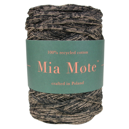 Sznurek poliestrowy płaski 5 mm bez rdzenia – do torebek i makramy, Czarny z Beżowym | Miraże Ombre Light Moonstone | Mia Mote™ ByBag
