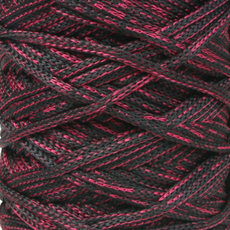 Sznurek poliestrowy płaski 5 mm bez rdzenia – do torebek i makramy, Czarny z Winem | Miraże Ombre Ruby | Mia Mote™ ByBag