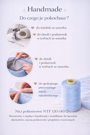 Nici poliestrowe do szycia torebek i handmade – jasnoniebieskie pastelowe 1000 m (NTF 120)