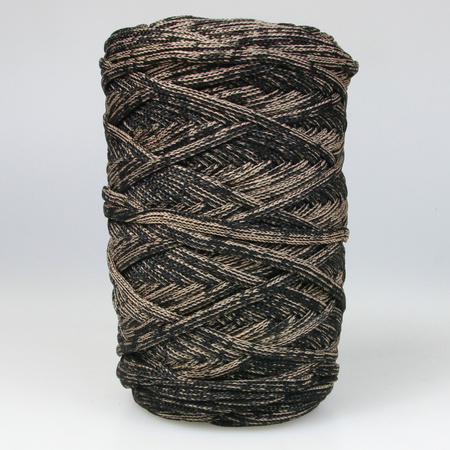 Sznurek poliestrowy płaski 5 mm bez rdzenia – do torebek i makramy, Czarny z Beżowym | Miraże Ombre Light Moonstone | Mia Mote™ ByBag