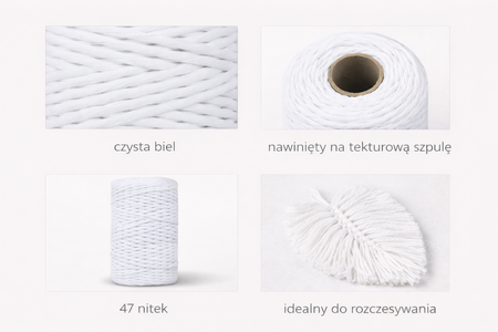 Mia Mote™ Classic Line Sznurek bawełniany skręcany do makramy 3mm chalk