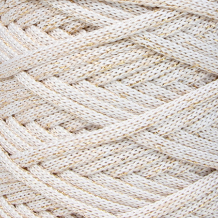 Mia Mote™ ByBag Line Lurex Sznurek Poliestrowy płaski bez rdzenia Kremowy ze złotą nitką 5mm