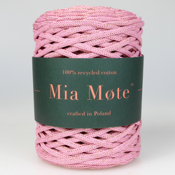 Mia Mote™ ByBag Line Lurex Sznurek Poliestrowy płaski bez rdzenia Różowy ze złotą nitką 5mm