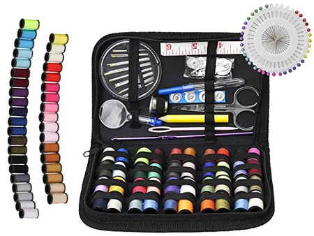 Zestaw Krawiecki do Szycia Etui Nici Igła Nożyczki Szpilki Agrafki Centymentr 129 Elementów