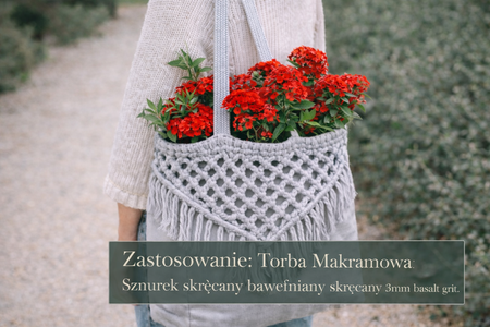 Mia Mote™ Classic Line Sznurek bawełniany skręcany do makramy 3mm basalt grit