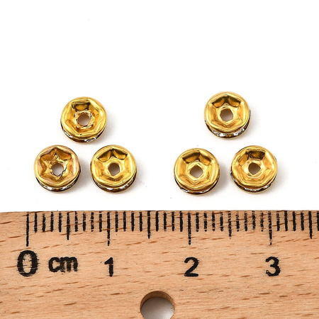 Przekładki z Cyrkoniami Rondelle z Kryształkami Złoty Crystal 6mm