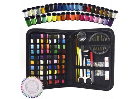 Zestaw Krawiecki do Szycia Etui Nici Igła Nożyczki Szpilki Agrafki Centymentr 129 Elementów