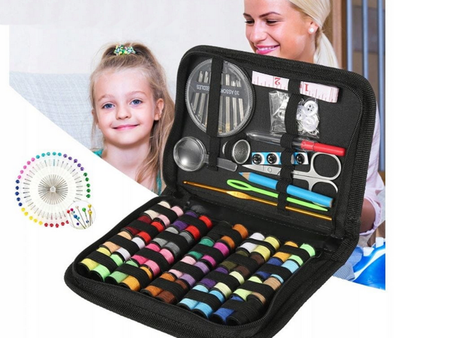 Zestaw Krawiecki do Szycia Etui Nici Igła Nożyczki Szpilki Agrafki Centymentr 129 Elementów