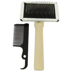 Szczotka drewno i metal naturalna z grzebykiem do rozczesywania makramy