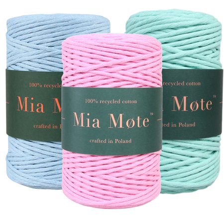 Mia Mote™ Zestaw sznurków do makramy – 3x100 m – Sznurek Bawełniany Skręcany 3 mm – Zestaw PASTELOWY Morganite/Chryzopraz/Atlantis