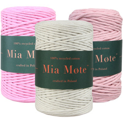 Mia Mote™ Zestaw sznurków do makramy – 3x100 m – Sznurek Bawełniany Skręcany 3 mm – Zestaw PASTELOWY Ivory/Morganite/Pink Pearl