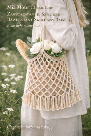 Mia Mote™ Classic Line Sznurek bawełniany skręcany do makramy 3mm light moonstone