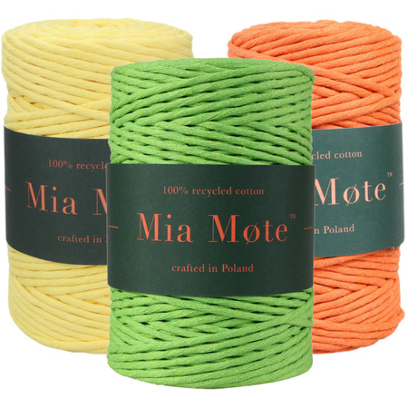 Mia Mote™ Zestaw sznurków do makramy – 3x50 m – Sznurek Bawełniany Skręcany 5 mm – Zestaw Słoneczny Yellow Calcite/Copper/Tulliumit