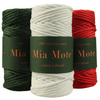 Mia Mote™ Zestaw sznurków do makramy – 3x50 m – Sznurek Bawełniany Skręcany 5 mm – Zestaw Świąteczny Emerald/Krokoit/Chalk