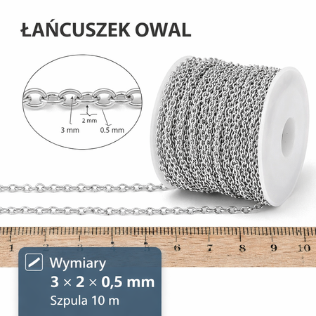 Łańcuszek do biżuterii stal chirurgiczna Ogniwo Owal 3x2x0.5mm