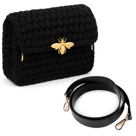 Skórzany Pasek eko skóra Ucha do torebki czarny złoty 108cm