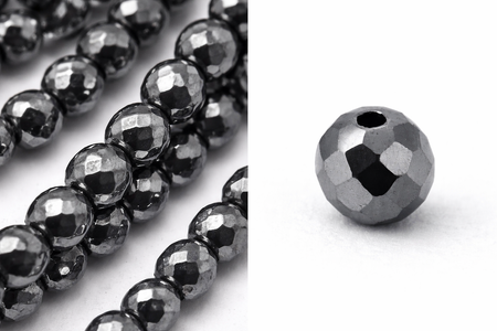 Kamień Jubilerski Hematyt grafitowy non-magnetic kula fasetowana 2mm
