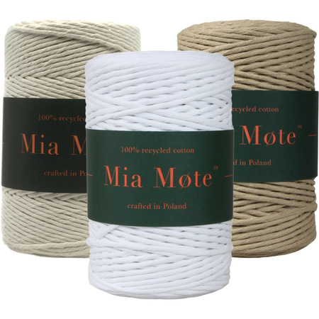 Mia Mote™ Zestaw sznurków do makramy – 3x50 m – Sznurek Bawełniany Skręcany 5 mm – Zestaw Naturalny Chalk/Limestone/Moonstone
