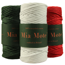 Mia Mote™ Zestaw sznurków do makramy – 3x50 m – Sznurek Bawełniany Skręcany 5 mm – Zestaw Świąteczny Emerald/Krokoit/Chalk