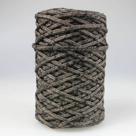 Sznurek poliestrowy płaski 5 mm bez rdzenia – do torebek i makramy, Czarny z Beżowym Ciemnym | Miraże Ombre Sunstone | Mia Mote™ ByBag