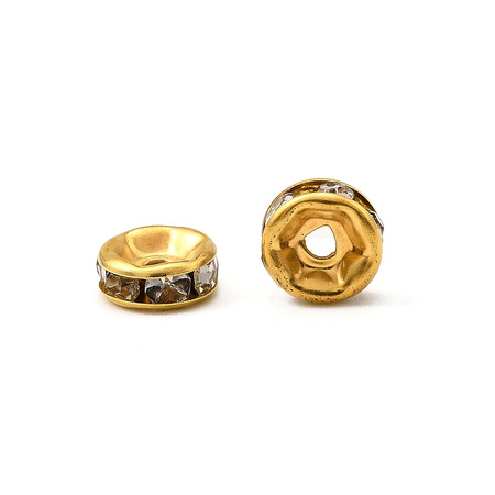 Przekładki z Cyrkoniami Rondelle z Kryształkami Złoty Crystal 6mm