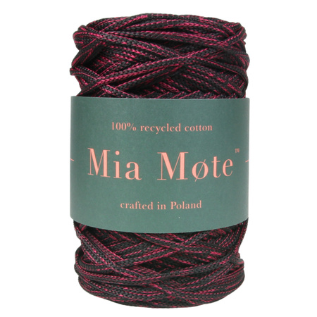 Sznurek poliestrowy płaski 5 mm bez rdzenia – do torebek i makramy, Czarny z Winem | Miraże Ombre Ruby | Mia Mote™ ByBag