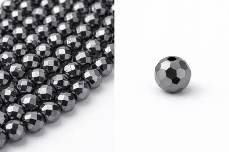 Kamień Jubilerski Hematyt grafitowy non-magnetic kula fasetowana 4mm