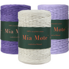 Mia Mote™ Zestaw sznurków do makramy – 3x50 m – Sznurek Bawełniany Skręcany 5 mm – Zestaw PASTELOWY Ivory/Kunzyt/Amethyst