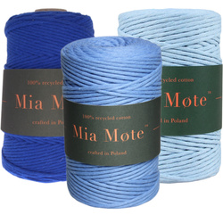 Mia Mote™ Zestaw sznurków do makramy – 3x100 m – Sznurek Bawełniany Skręcany 3 mm – Zestaw PASTELOWY Chalkantyt/Atlantis/Rhodisite