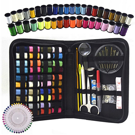 Zestaw Krawiecki do Szycia Etui Nici Igła Nożyczki Szpilki Agrafki Centymentr 129 Elementów