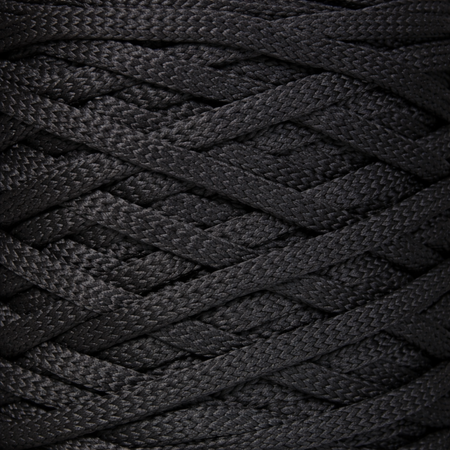 Sznurek poliestrowy płaski 5 mm bez rdzenia – do torebek i makramy, Czarny | Shungite | Mia Mote™ ByBag