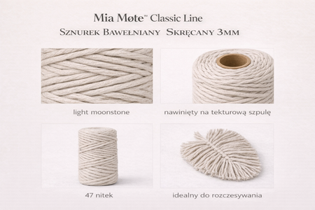 Mia Mote™ Classic Line Sznurek bawełniany skręcany do makramy 3mm light moonstone