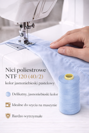 Nici poliestrowe do szycia torebek i handmade – jasnoniebieskie pastelowe 1000 m (NTF 120)