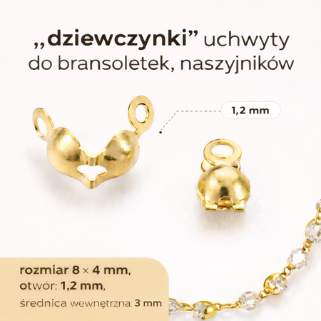 Uchwyt Końcówki łapaczki Dziewczynki Stal Chirurgiczna Złote 8x4mm