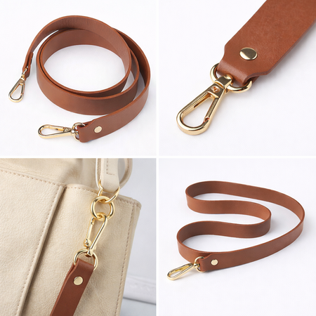 Skórzany Pasek eko skóra Ucha do torebki brązowy złoty 108cm