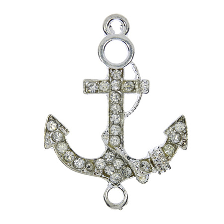 Łącznik do Shamballa z Cyrkoniami Kotwica Srebrny 36x27mm Biżuteria DIY