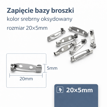 Zapięcie Baza Broszki Kolor Srebrny Oksydowany 20x5mm