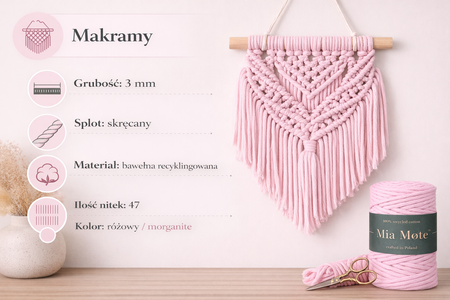 Mia Mote™ Classic Line Sznurek bawełniany skręcany do makramy 3mm morganite
