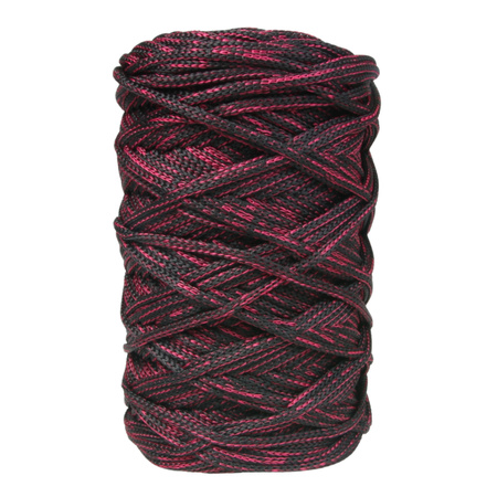 Sznurek poliestrowy płaski 5 mm bez rdzenia – do torebek i makramy, Czarny z Winem | Miraże Ombre Ruby | Mia Mote™ ByBag