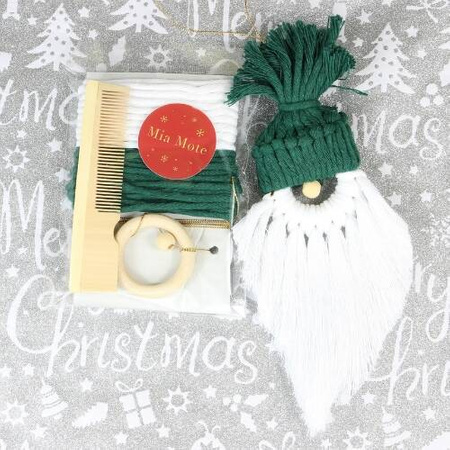 Eko prezent zestaw świąteczny do makramy dla początkujących mikołaj zielony