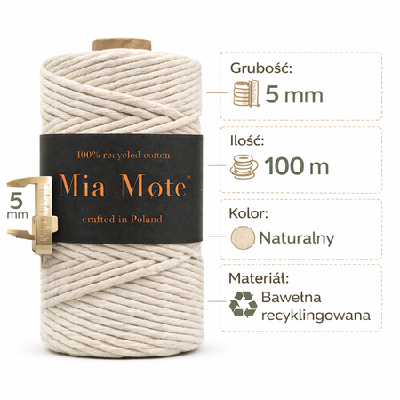 Mia Mote™ Classic Line Sznurek bawełniany skręcany do makramy 5mm limestone