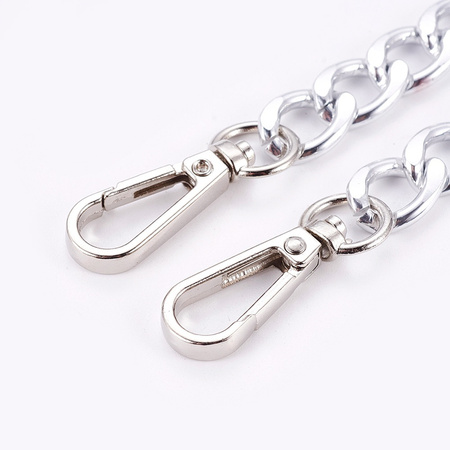 Łańcuszek metalowy z karabińczykami pasek rączka do torebki torby srebrny 11mm 52cm