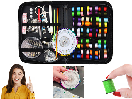 Zestaw Krawiecki do Szycia Etui Nici Igła Nożyczki Szpilki Agrafki Centymentr 129 Elementów
