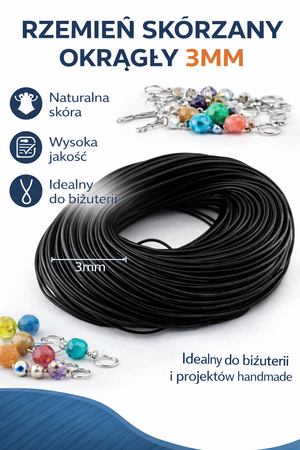 Rzemień Naturalny Skórzany Okrągły 3mm