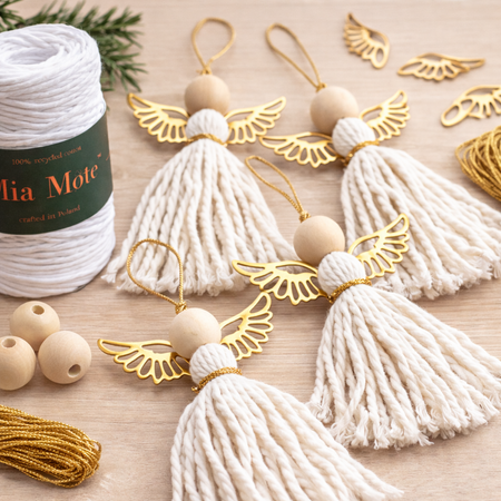 Zestaw do Makramy DIY na Aniołki Anioły Sznurek Biały i Skrzydła
