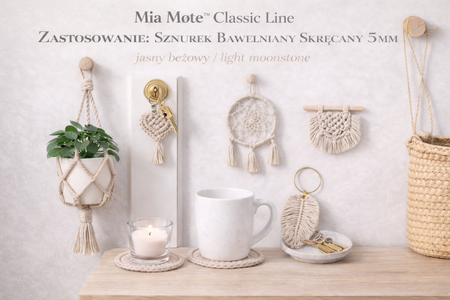 Mia Mote™ Classic Line Sznurek bawełniany skręcany do makramy 5mm light moonstone